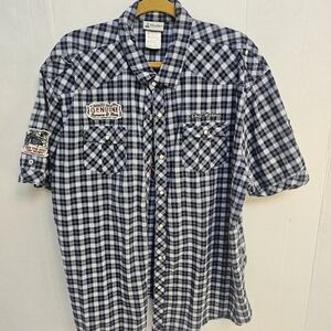 Disney Parks Short Sleeve Shirt Sz XXL Black Plaid Mickey Mouse Motorcycle W0510